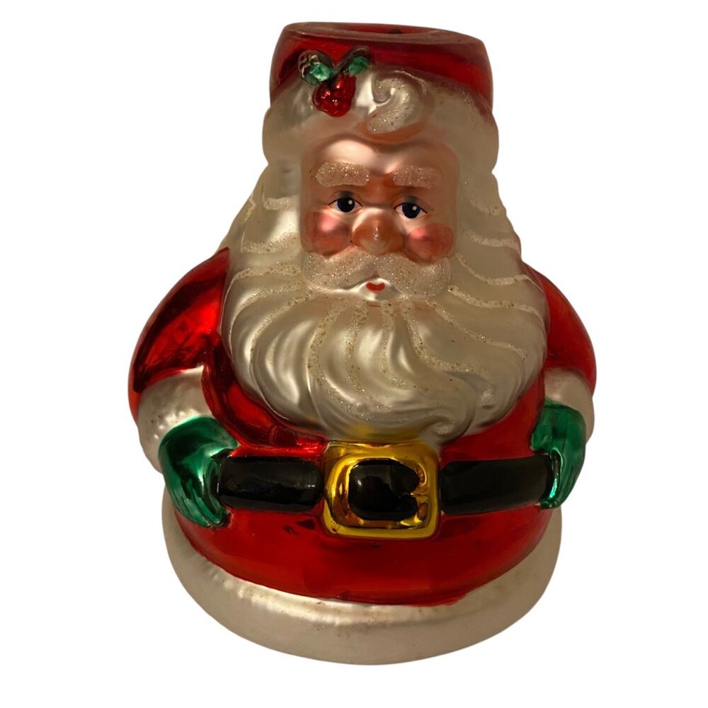 Dept 56 Handblown Glass Santa Claus Candleholder‎ Figurine Vintage Christmas Red
